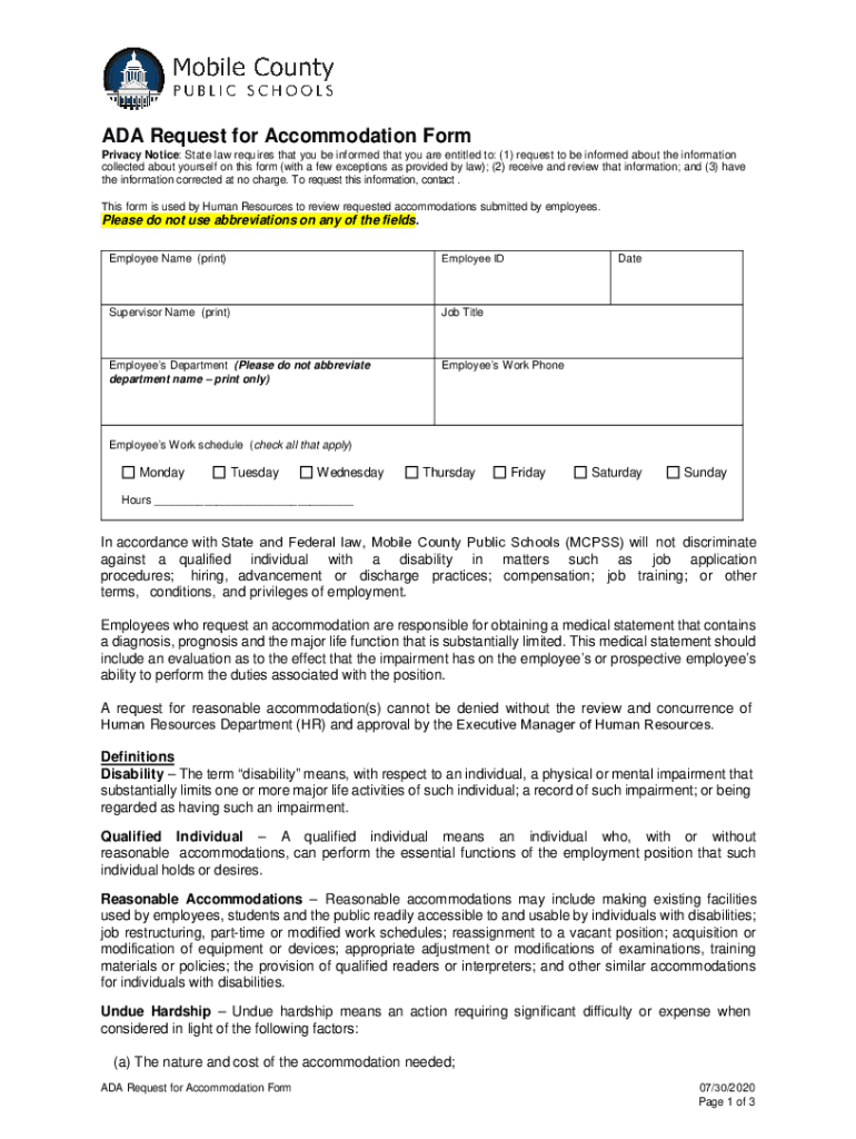 Fillable Online ADA Request for Accommodation - Texas A&amp;M University ...