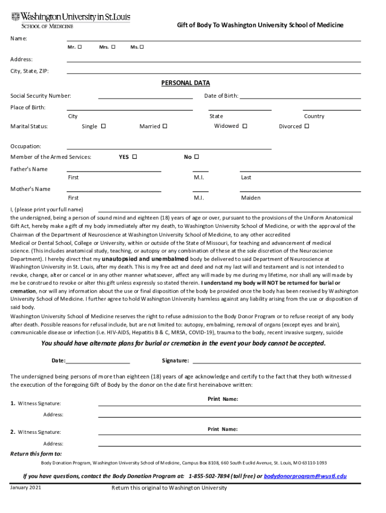 Body Donor Program - Washington University in St Louis Preview on Page 1
