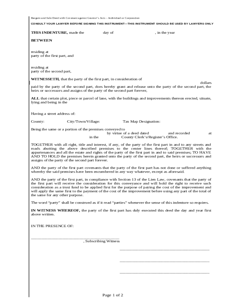 Bargain and Sale Deed with Covenants (letter size) Doc Template pdfFiller