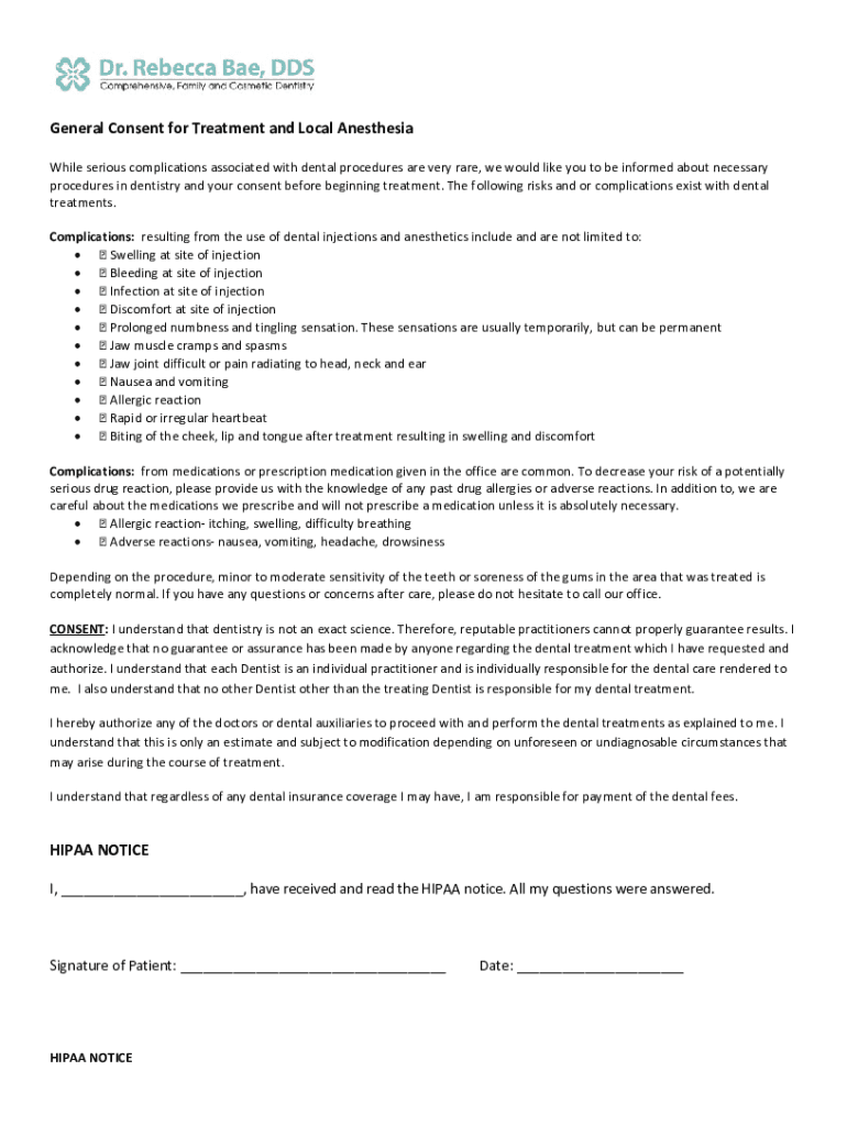 Fillable Online Dental Anesthesia Side Effects And Causes For Treatment