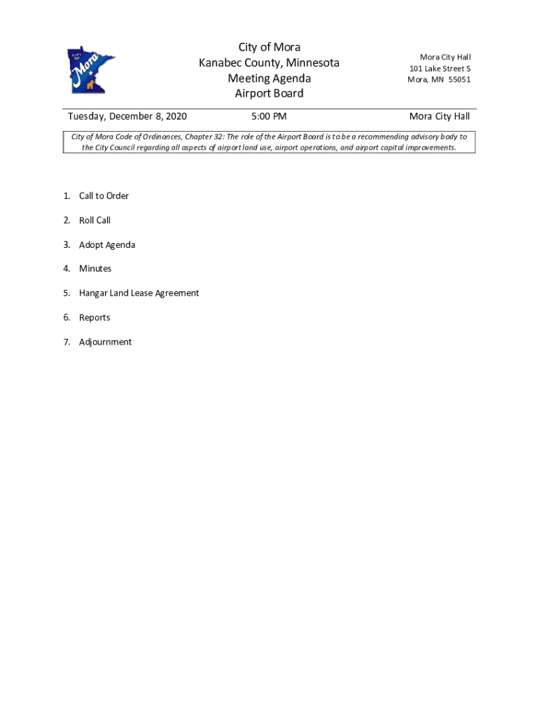 Fillable Online City of Mora Kanabec County, Minnesota ci.mora.mn