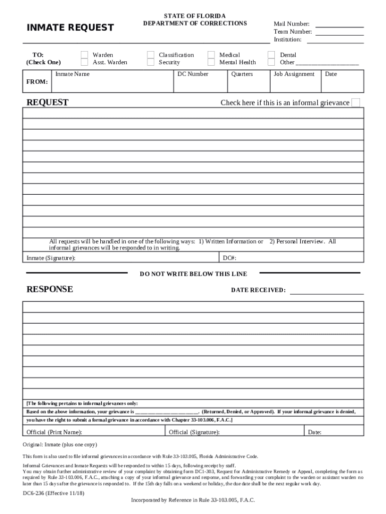 Inmate request dc6 236" Keyword Found Websites Doc Template pdfFiller