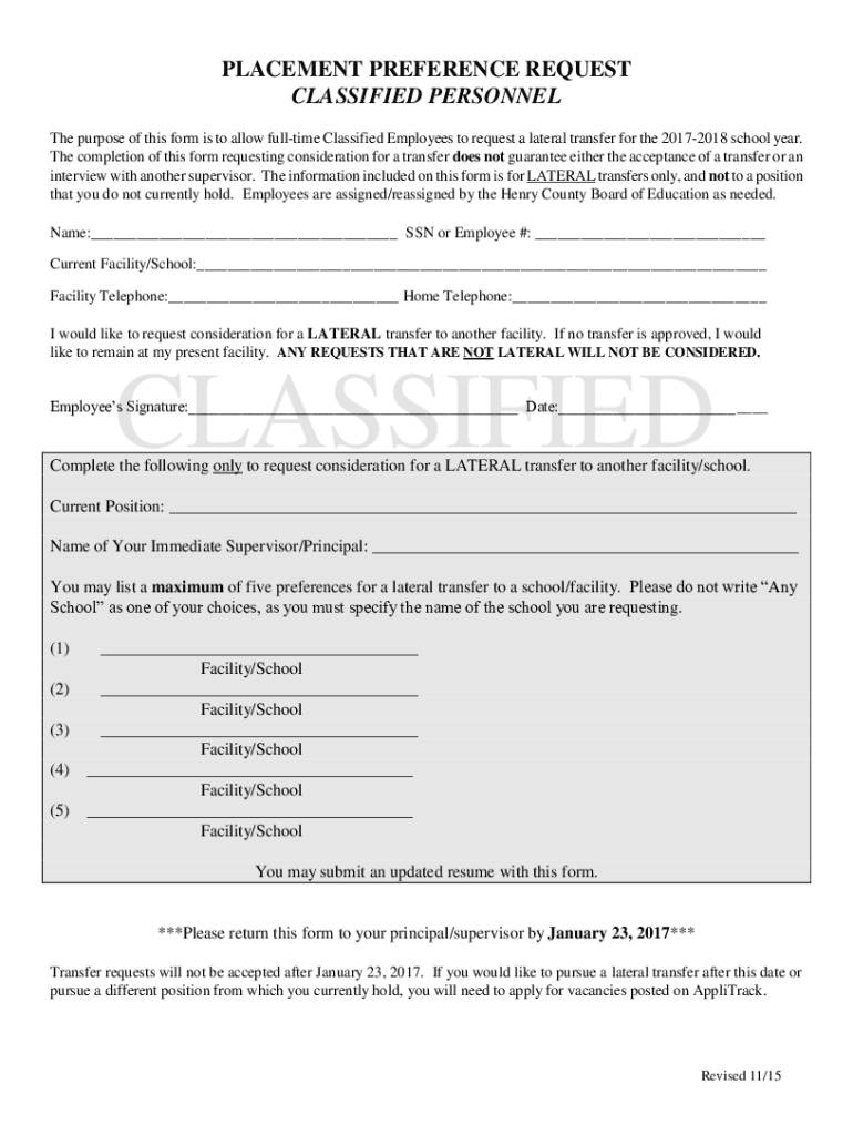 Fillable Online schoolwires henry k12 ga DEPARTMENT OF HUMAN RESOURCE