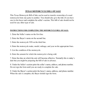 TEXAS MOTORCYCLE BILL OF SALE