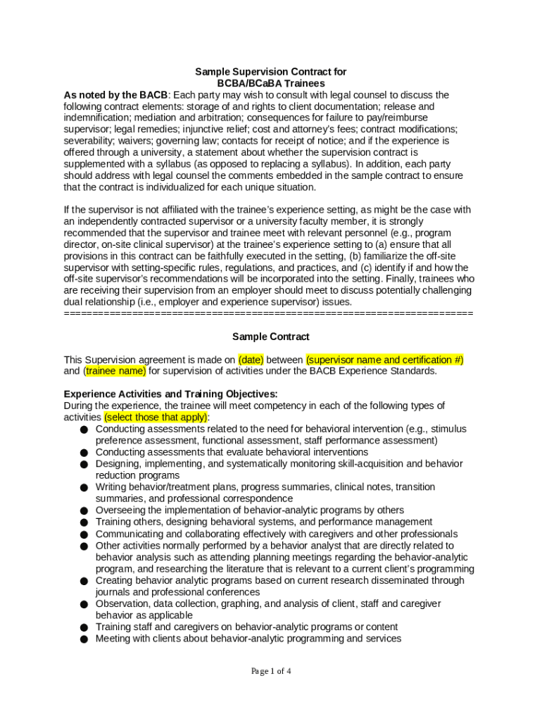 Sample Supervision Contract For Doc Template PdfFiller