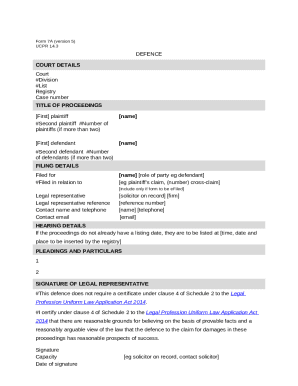 name role of party eg defendant