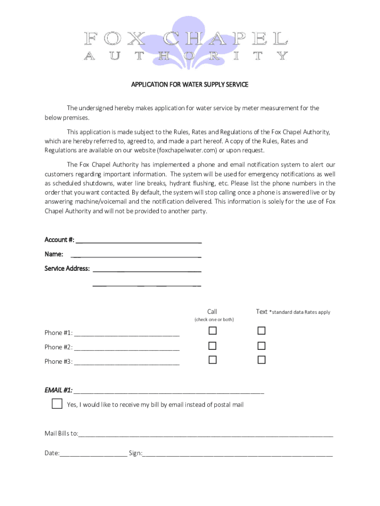 Fillable Online Sample Application Letter for New Water Connection