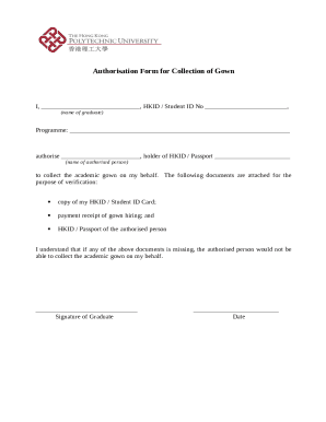 Authorisation Form for Collection of Gown