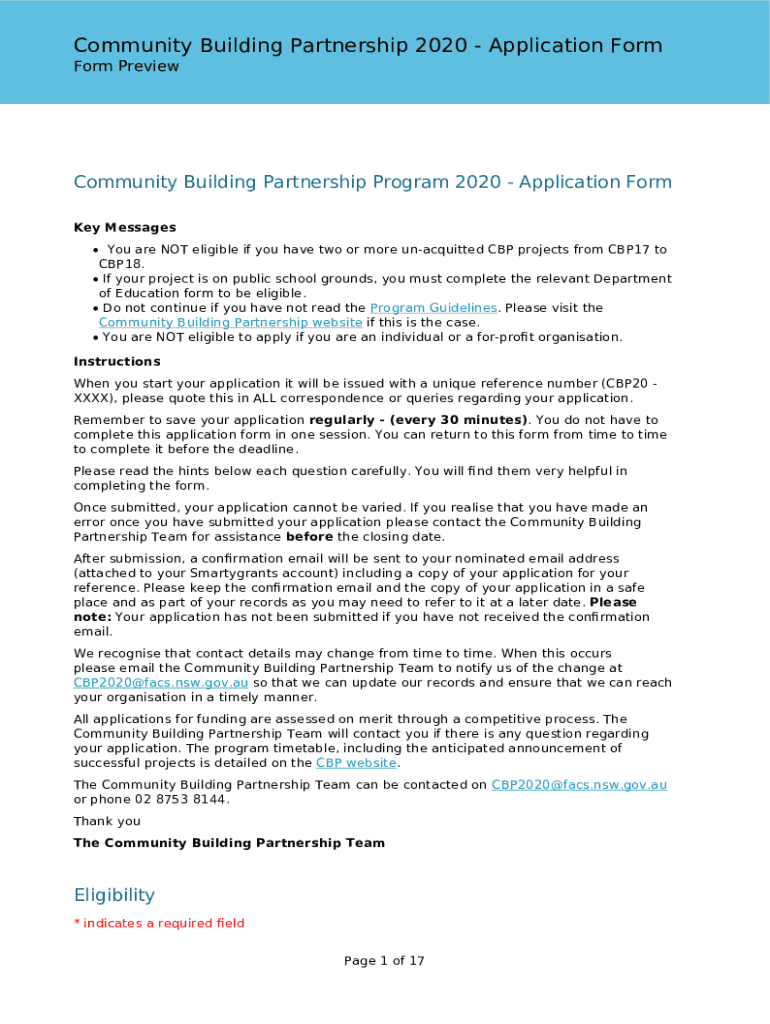 Fillable Online Community Building Partnership 2020 Application Form