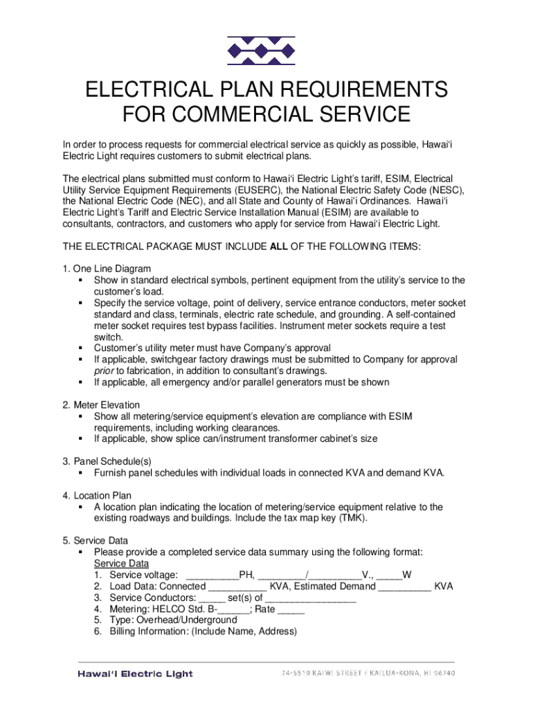 Fillable Online Electrical Plan Requirements For Commercial Service Fax 