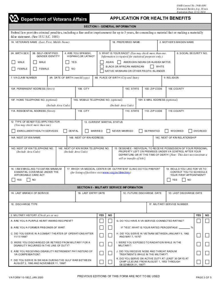 va form 10 10ez Preview on Page 1.