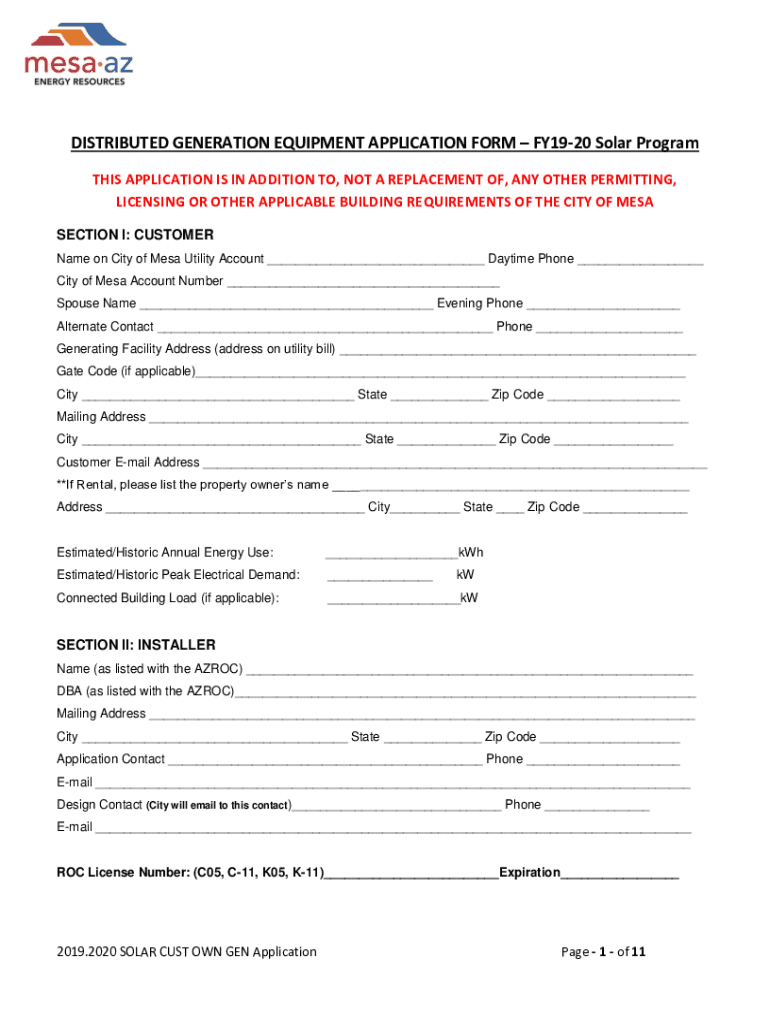 Fillable Online DISTRIBUTED GENERATION EQUIPMENT APPLICATION FORM
