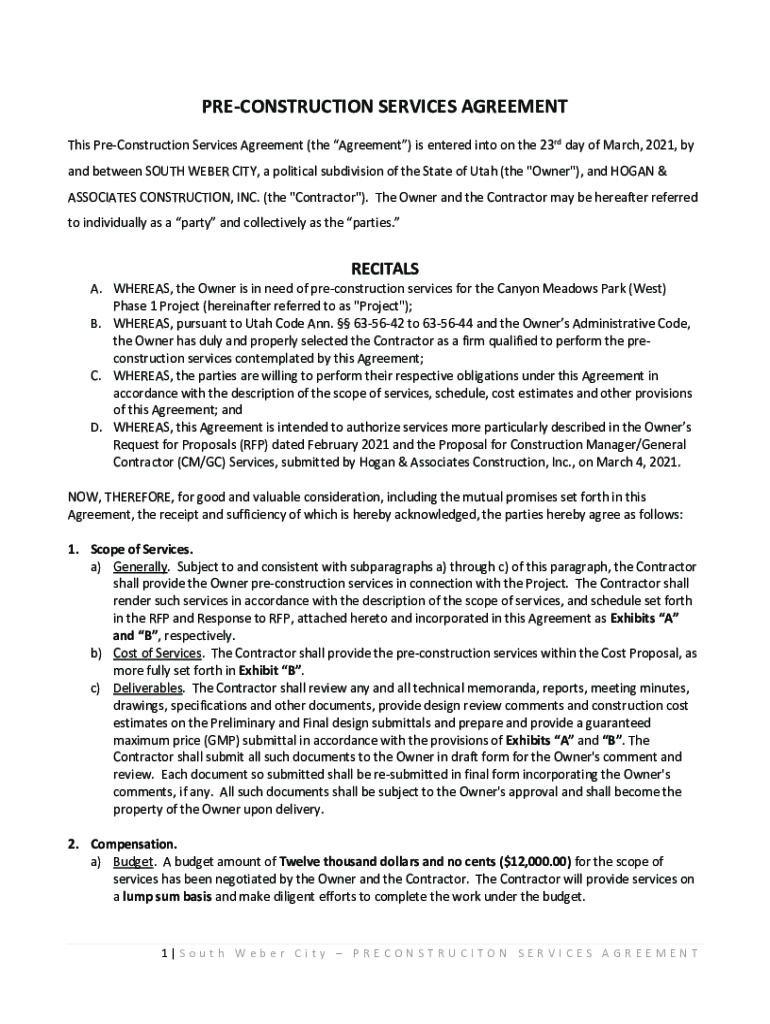 Pre-Construction Services Agreements: key provisions and 10+ Pre-construction Services Agreement Exa Preview on Page 1