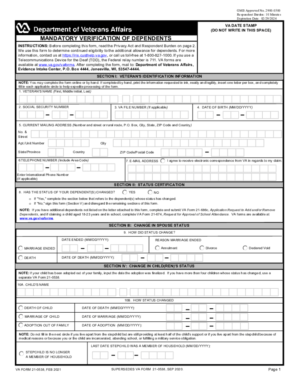 Form 21-0538 Mandatory Status Of Dependents