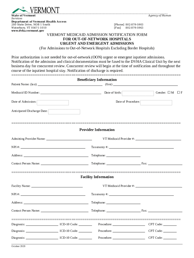 VERMONT MEDICAID OUTOFSTATE NOTIFICATION dvha vermont Doc Template