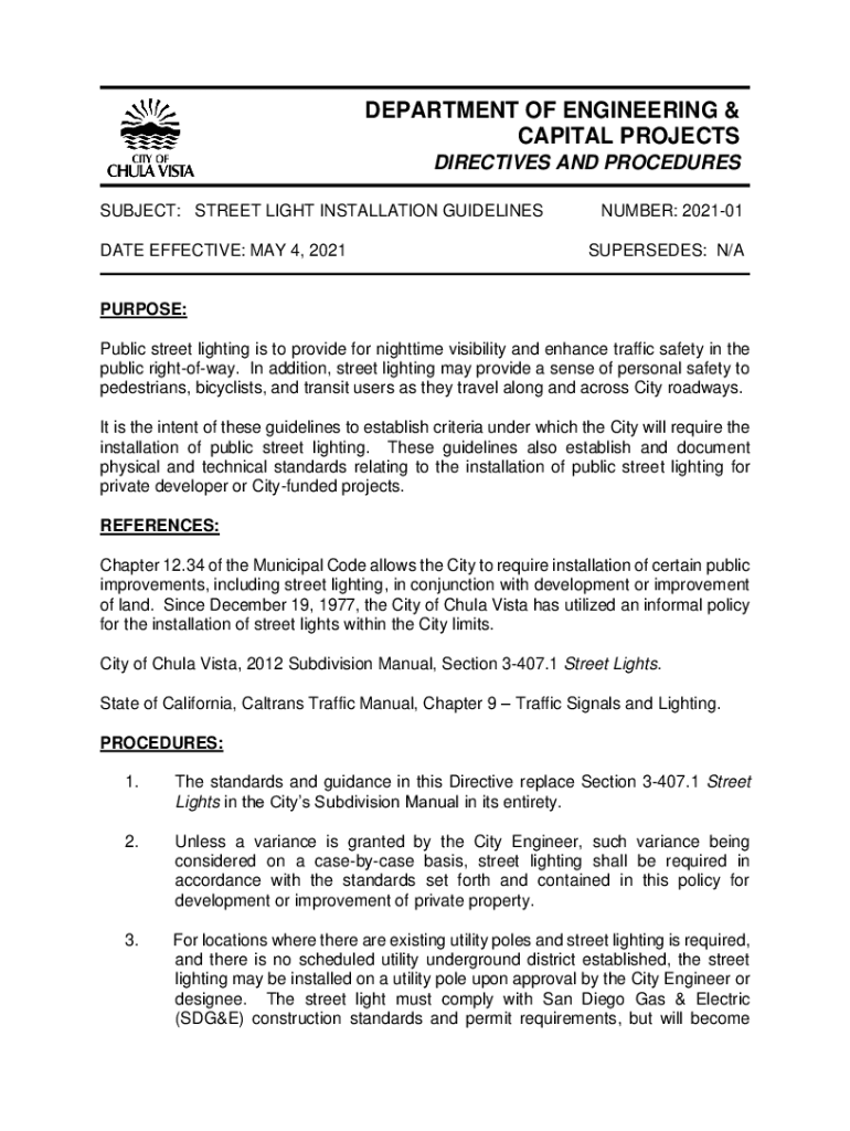 Fillable Online Street Light Installation Guidelines Fax Email Print