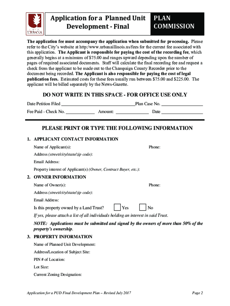 Fillable Online Final Development Plan Submission Planned Unit