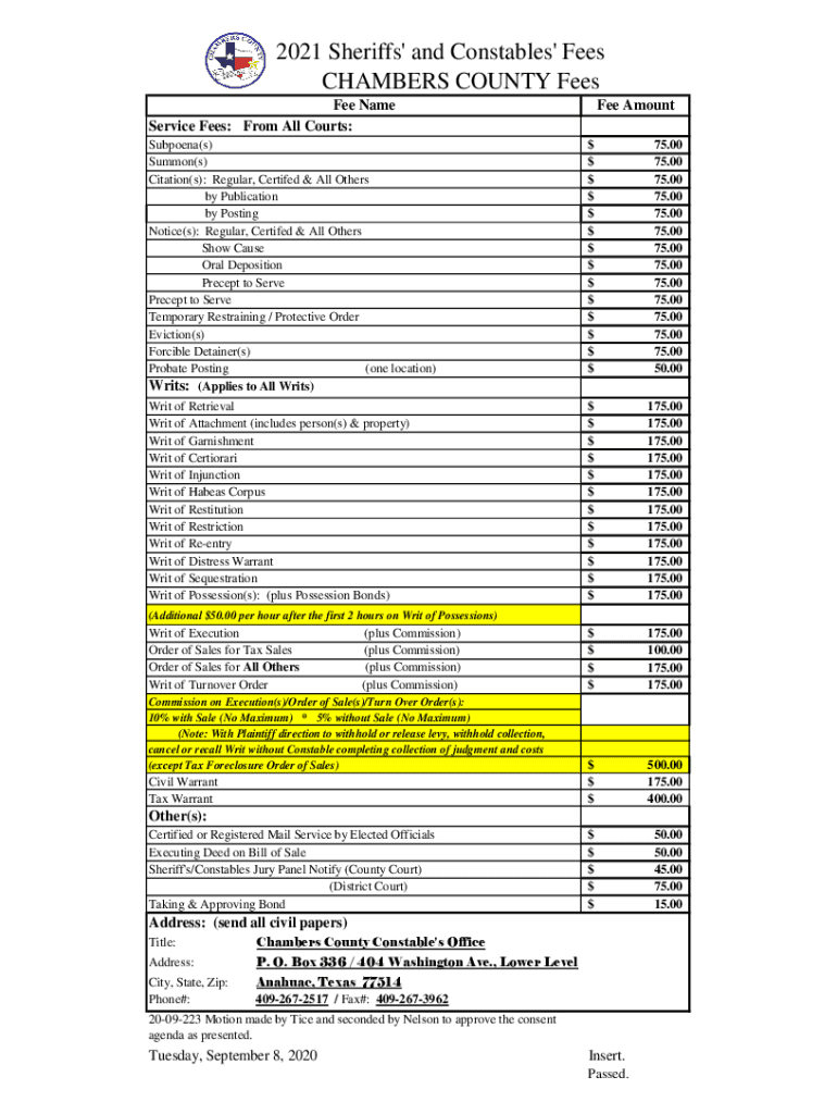 Fillable Online CHAMBERS COUNTY Fees Fax Email Print pdfFiller