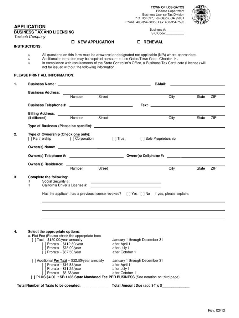 Fillable Online Los Gatos Business License Fill and Sign Printable