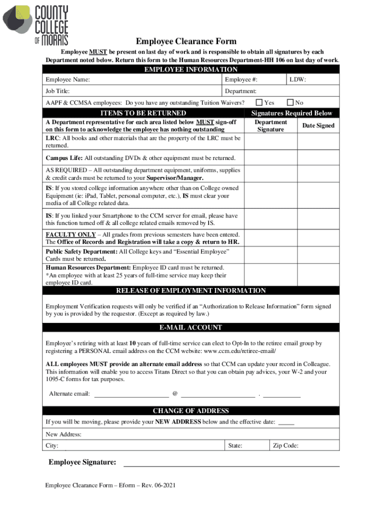 clearance form Preview on Page 1