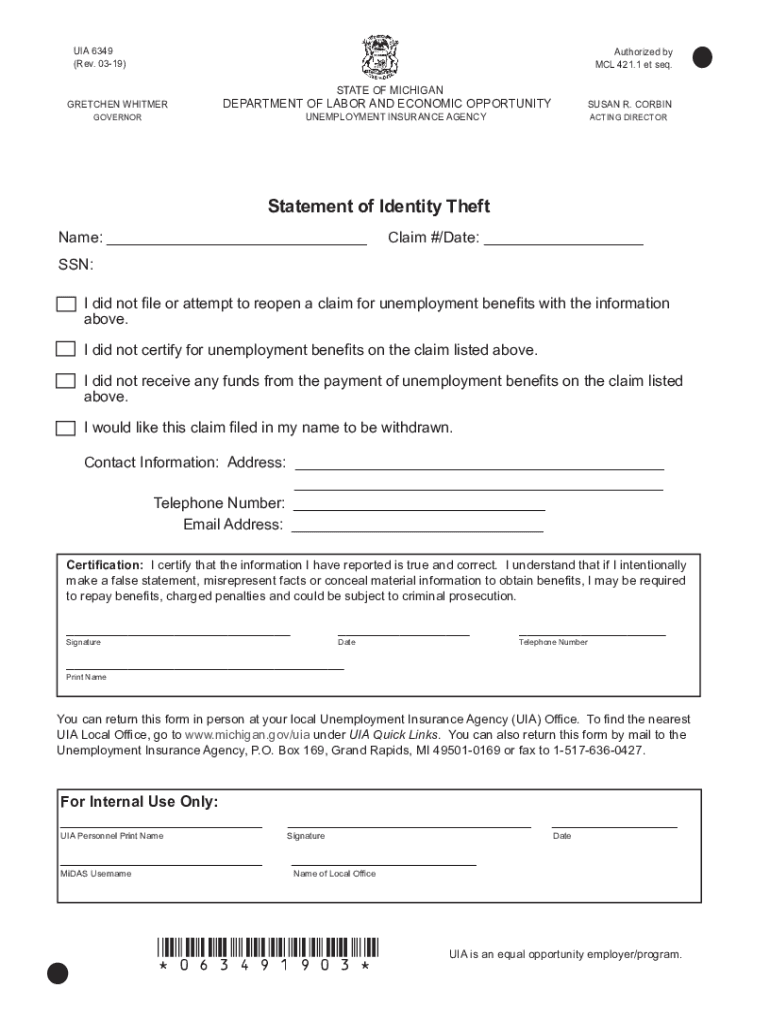 2019 2022 Form MI UIA 6349 Fill Online Printable Fillable Blank 