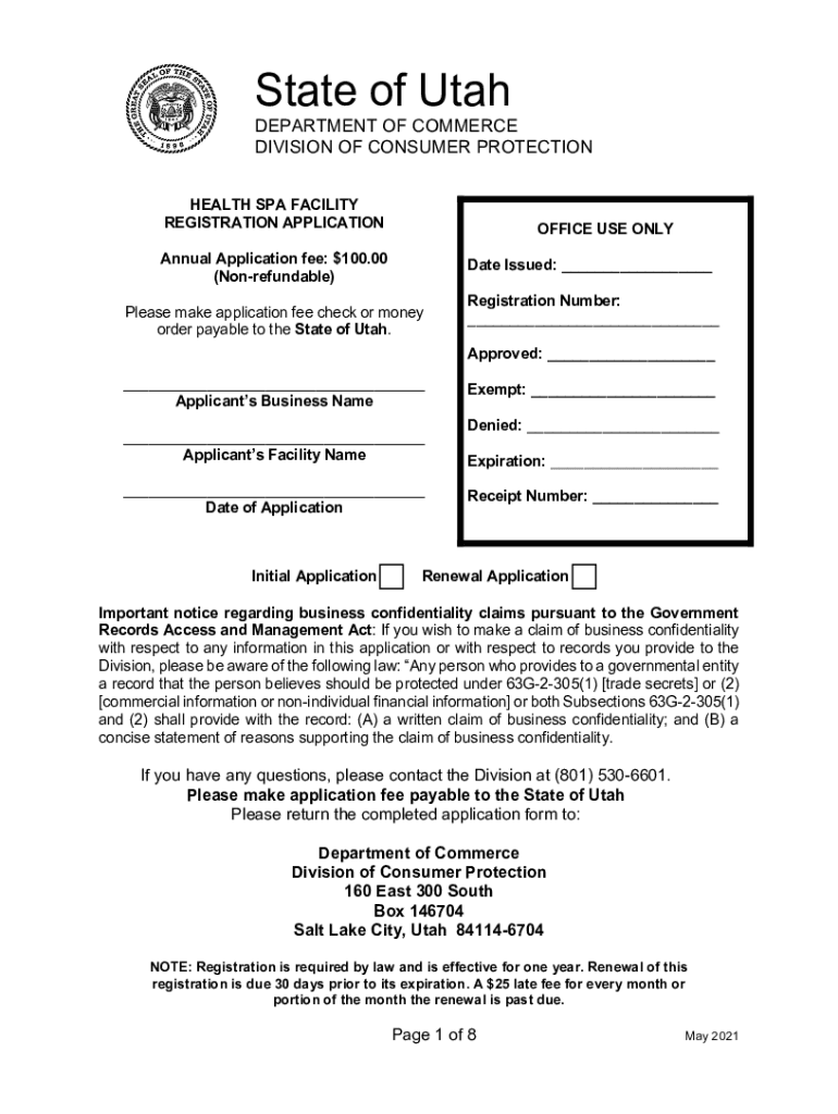 spa registration form Preview on Page 1