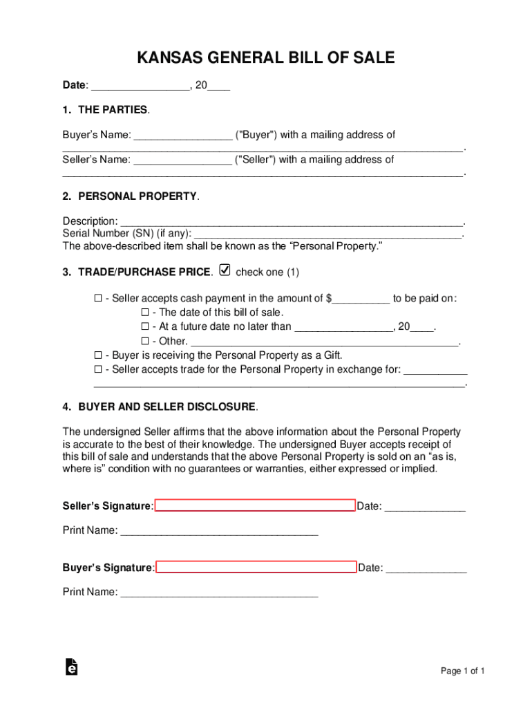 blank bill of sale Preview on Page 1