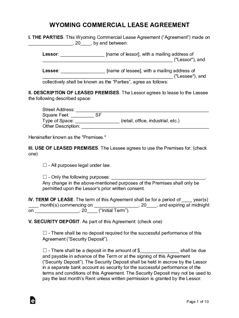 This Wyoming Commercial Lease Agreement (Agreement) made on Preview on Page 1