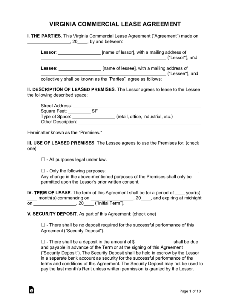 commercial lease agreement virginia Preview on Page 1
