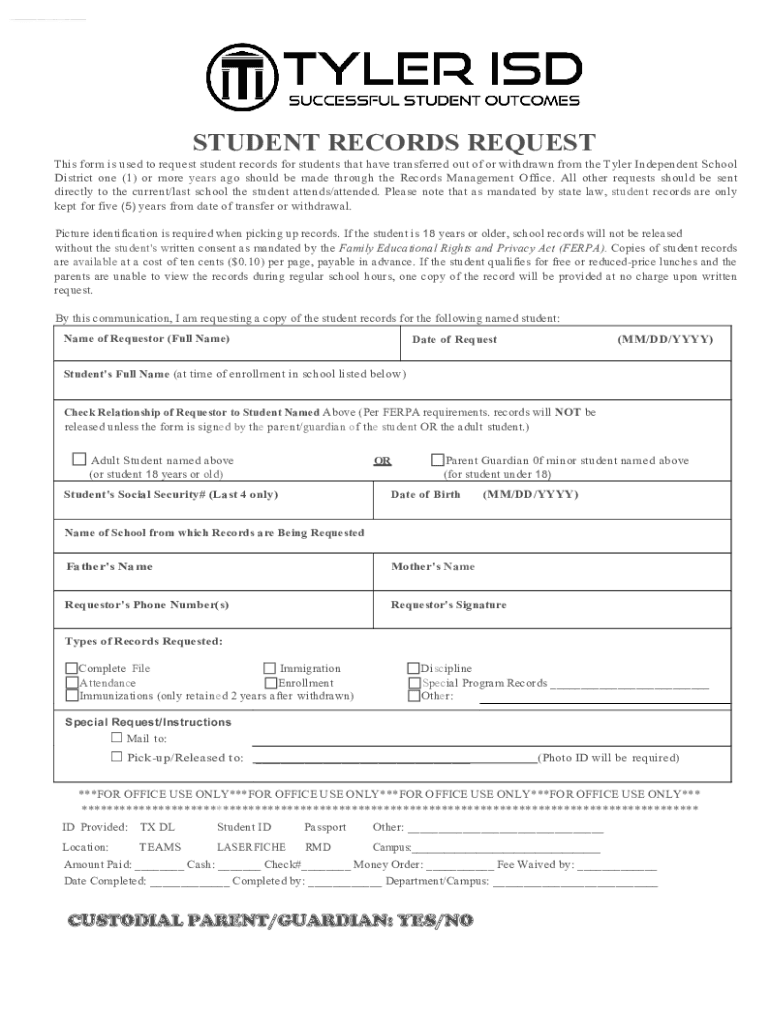 Fillable Online This form is used to request student records for ...