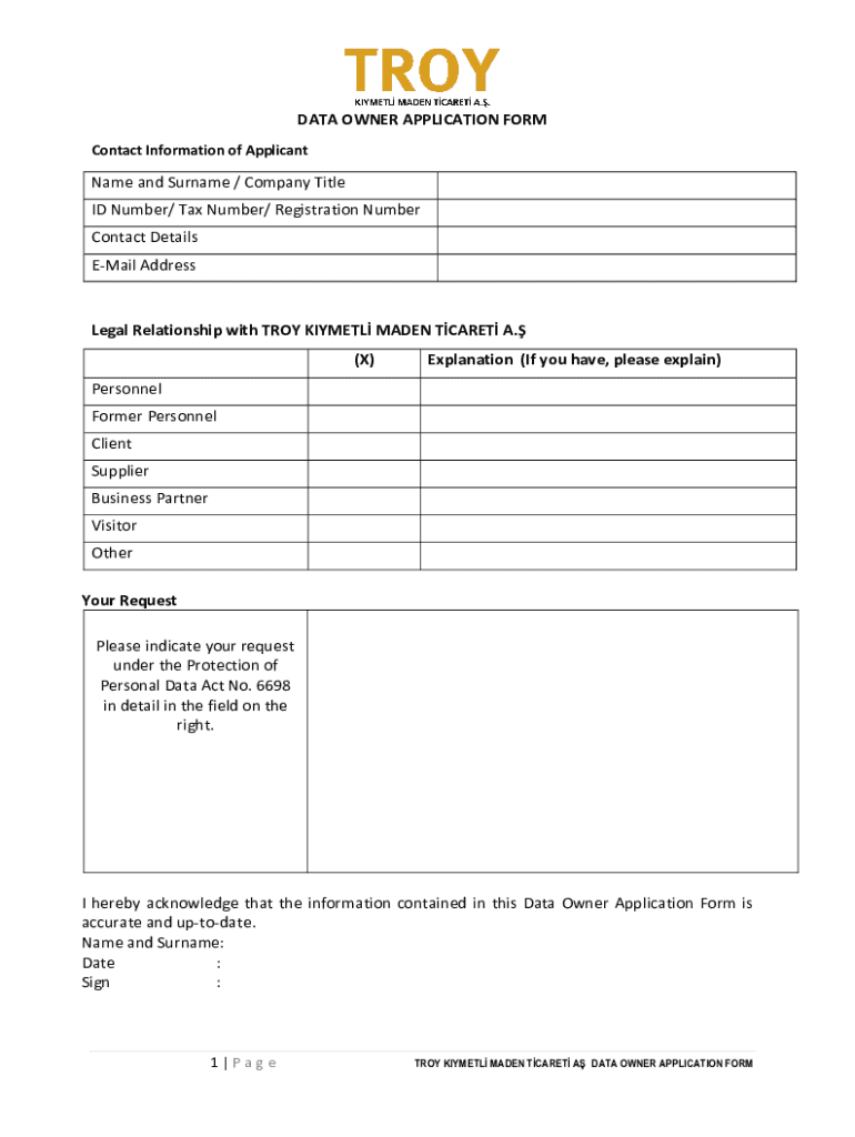 Fillable Online DATA OWNER APPLICATION FORM Fax Email Print - pdfFiller