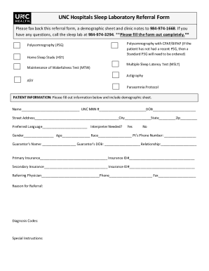 UNC Hospitals Sleep Laboratory Referral Form