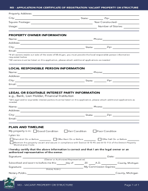 Michigan Vacant Property Registration Form M3