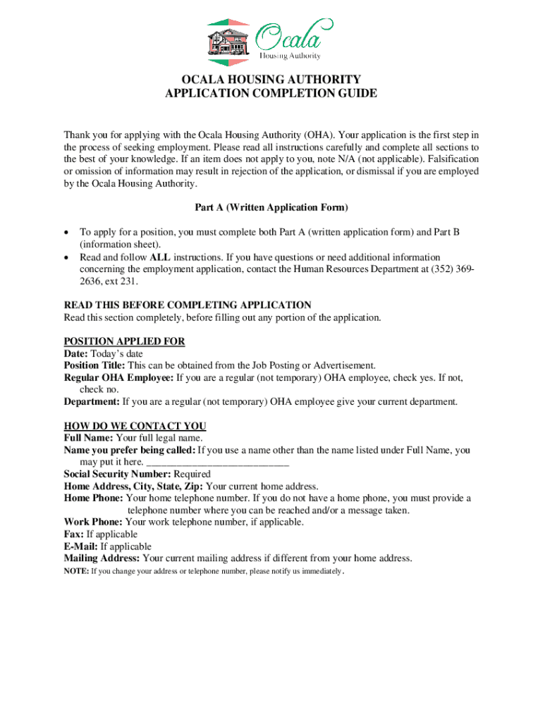 Employment Application - Ocala Housing Authority (OHA Preview on Page 1