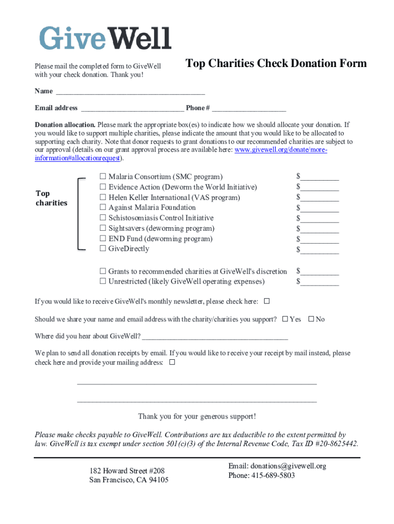 Fillable Online Please mail the completed form to GiveWell Fax Email ...