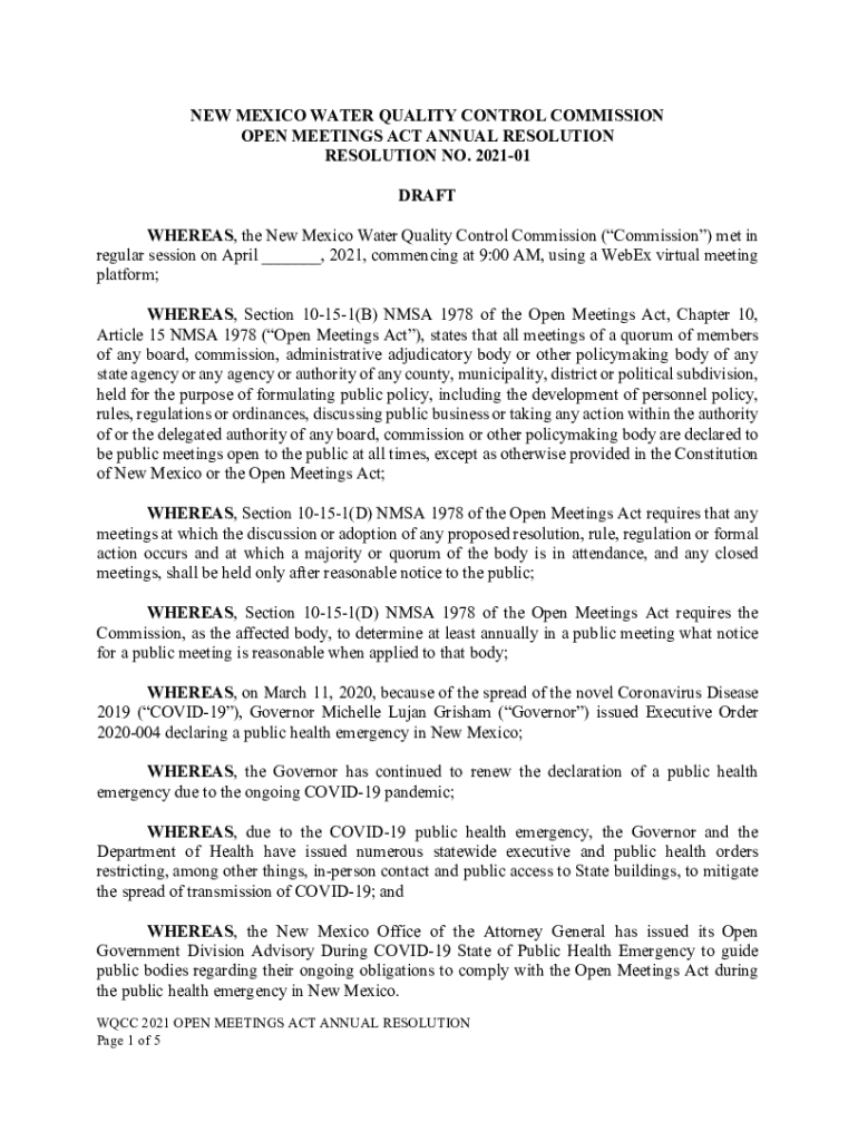 Fillable Online NEW MEXICO WATER QUALITY CONTROL COMMISSION OPEN