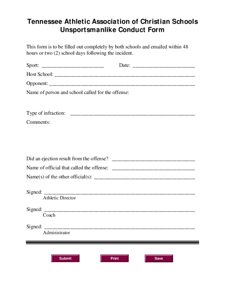 Fillable Online Unsportsmanlike Conduct Form Fax Email Print pdfFiller