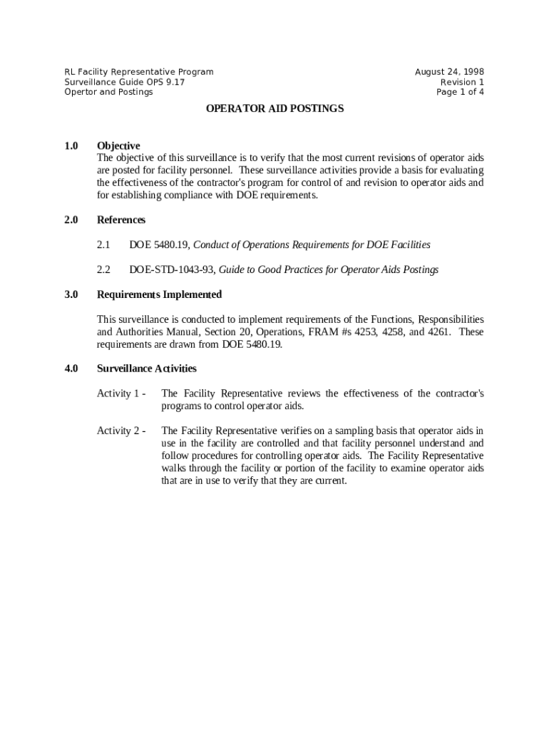 Surveillance Guide OPS 9.17 Operator Aid Postings. Surveillance Guide