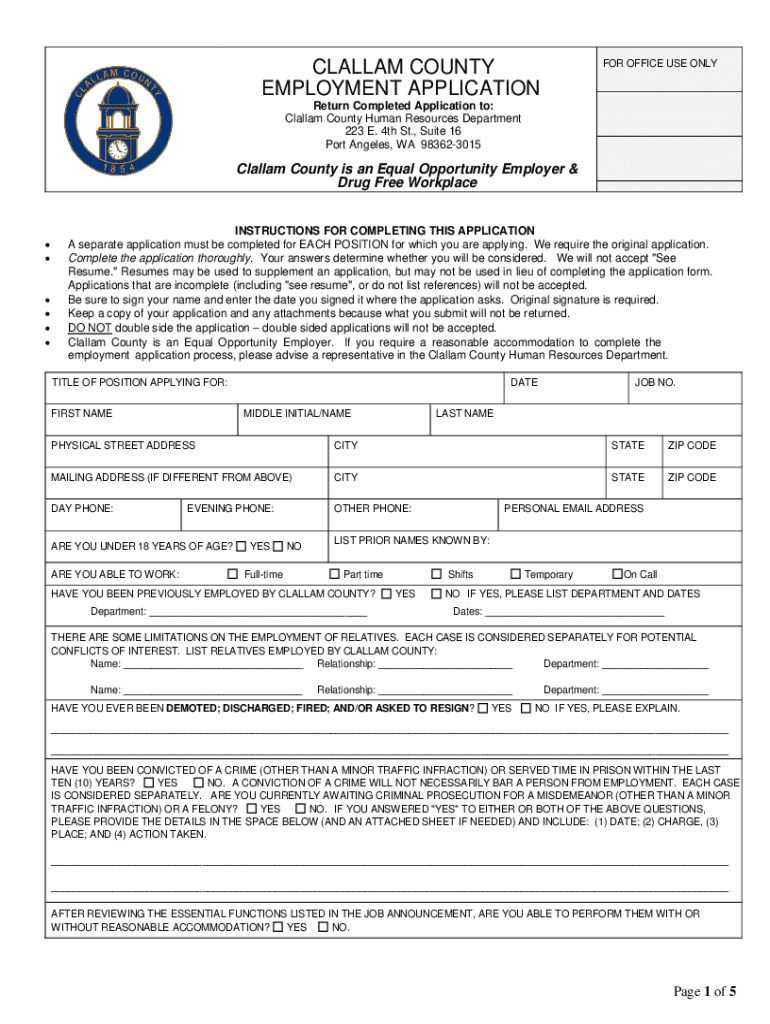Fillable Online CLALLAM COUNTY DISTRICT COURT II STATE CITY OF FORKS