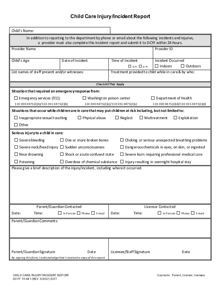 child care incident report pdf Preview on Page 1