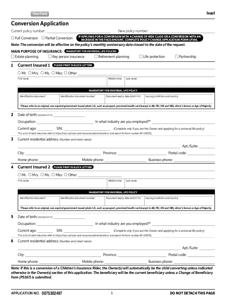 Fillable Online Conversion Application. Conversion Application LP1285