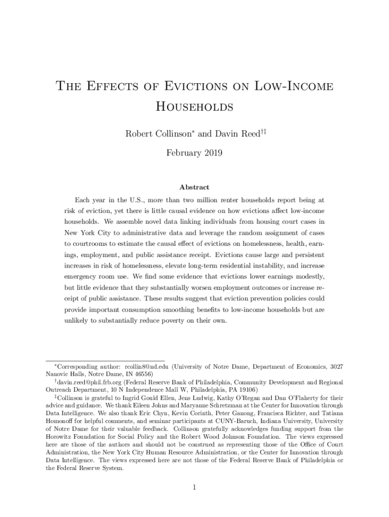 Fillable Online The Effects of Evictions on Households PDF