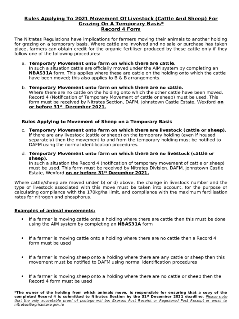Rules Applying To 2021 Movement Of Livestock (Cattle And Sheep) For