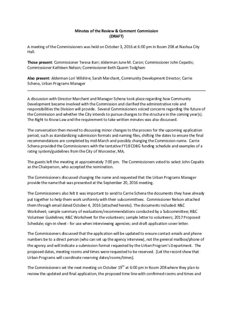 Fillable Online NASHUA CITY PLANNING BOARD Members Present Scott