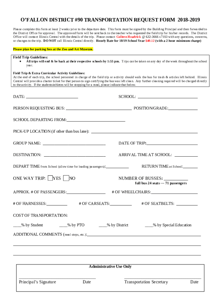 OFALLON DISTRICT 90 TRANSPORTATION REQUEST Doc Template PdfFiller