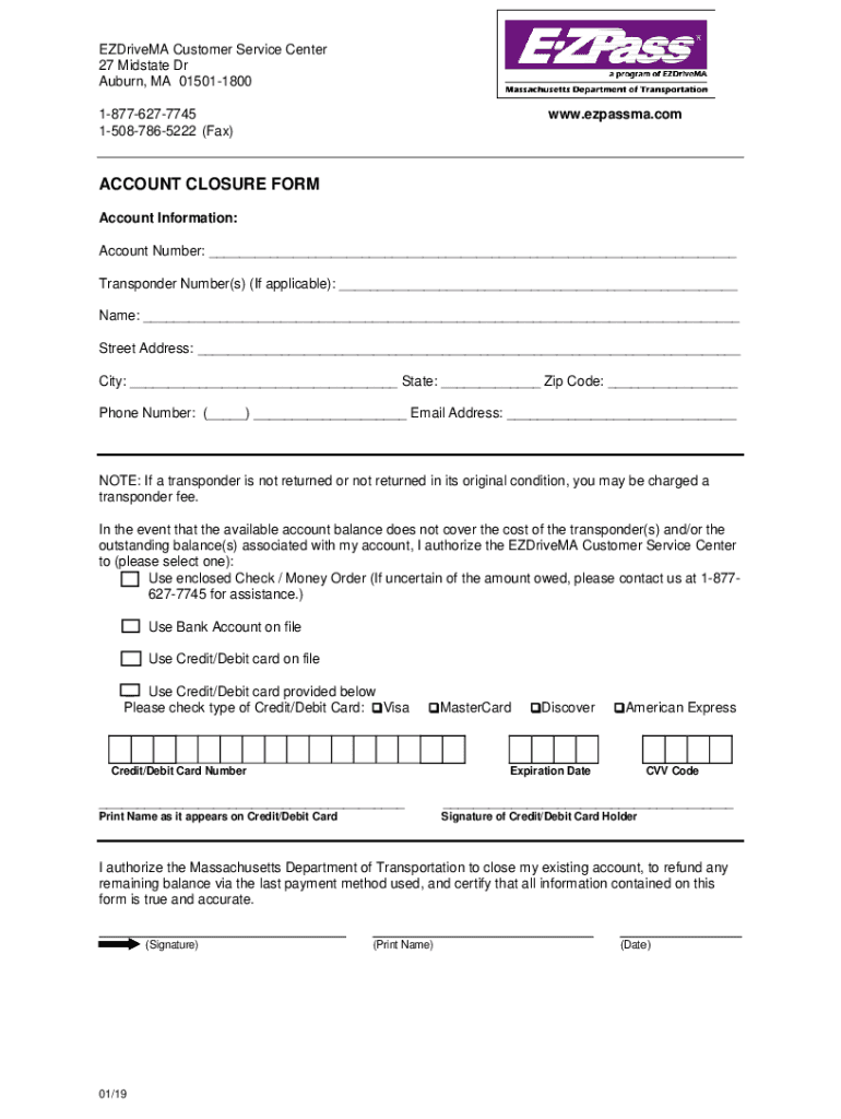 Fillable Online EZDriveMA Customer Service Center Fax Email Print