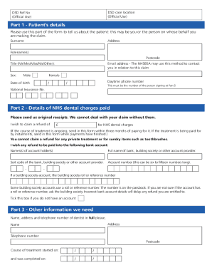 Fillable Online form for each person who has paid NHS dental charges or ...