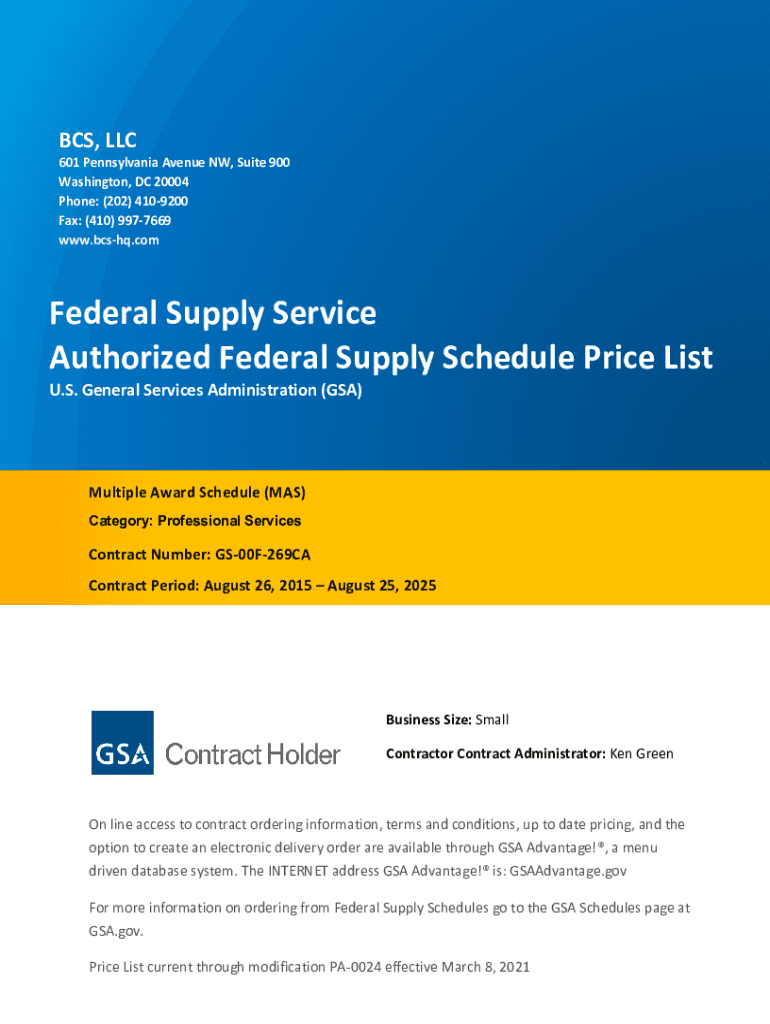 Fillable Online Authorized Federal Supply Schedule Price List Federal