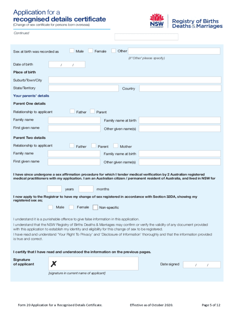Fillable Online How to apply for a recognised details certificate. Change of sex certificate for ...