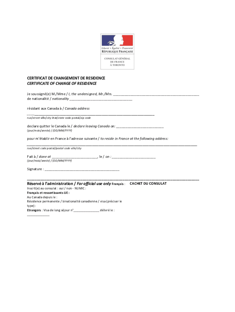 Certificat de changement de r sidence Preview on Page 1